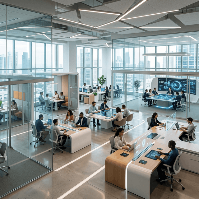 Futuristic open-plan office layout